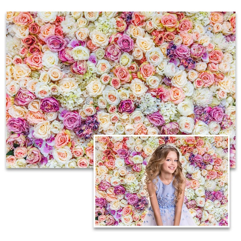 AOFOTO 7x5ft Floral Backdrop Spring Roses Flowers Wall Photography Background for Sweet Girl Lovers Artistic Portrait Wedding Baby Shower Bridal Birthday Party Decoration Banner Photo Studio Props - Image 2